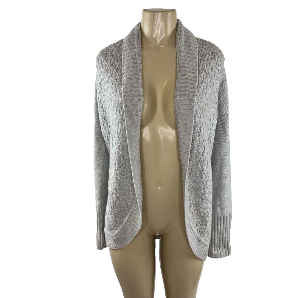 Kinross Cashmere Cardigan Sweater Size XS Gray Cable Knit Open Front Capsule
